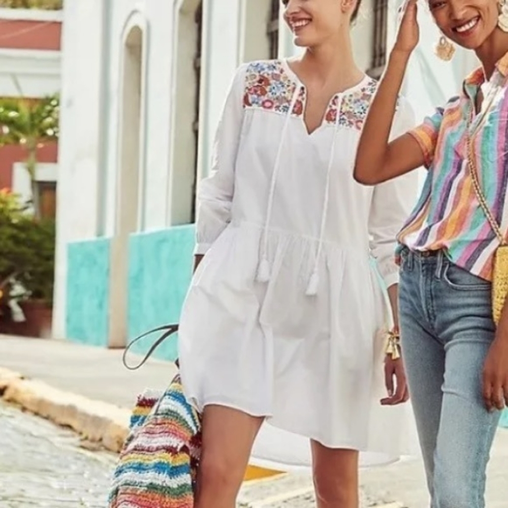 NWT J Crew white embroidered tunic mini dress small